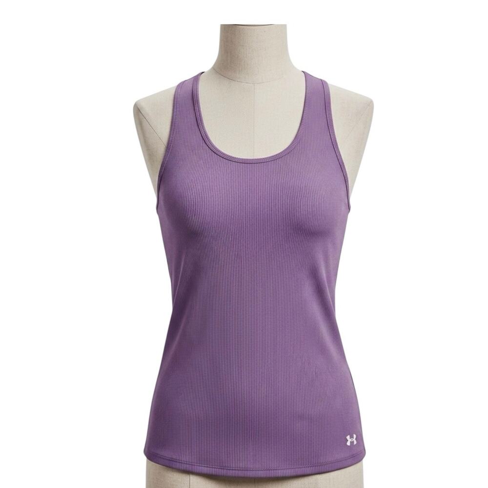 Under Armour HeatGear Purple Ribbed Tank Top XL Athletic Workout